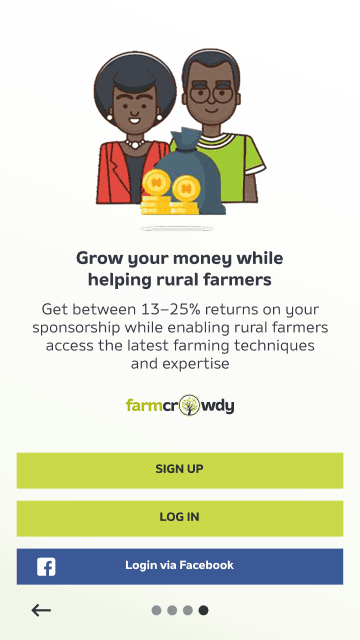 Farmcrowdy onboarding screen about growing money while helping farmers