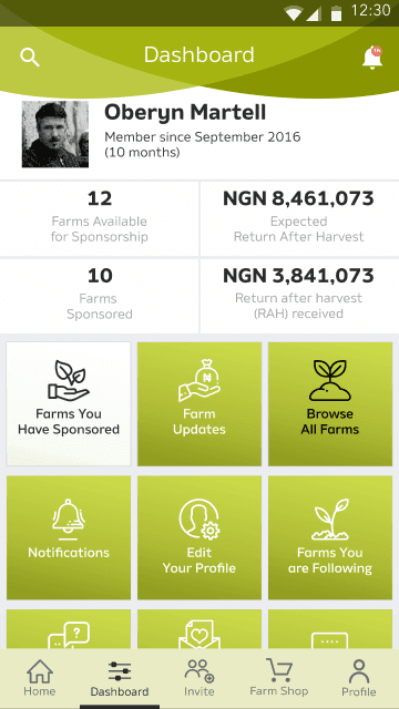 Farmcrowdy dashboard screen